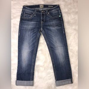 ANONAME Adrianna Capri Med Wash Faded Low Rise Denim Jeans Size 26